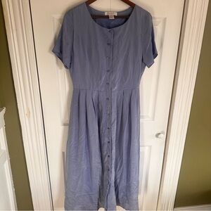 Ellen Ashley Dress Silk Dress periwinkle Button Down 12P Modest Vintage